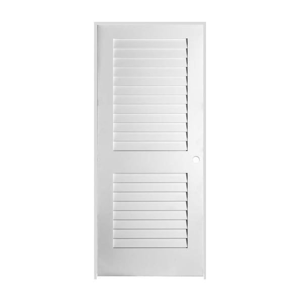 Trimlite 28"x80"x13/8" Primed Plantation Louver Interior Shaker 71/4" LH Prehung Door Matte Black Hinges 2468pri8730LH10B714 - main